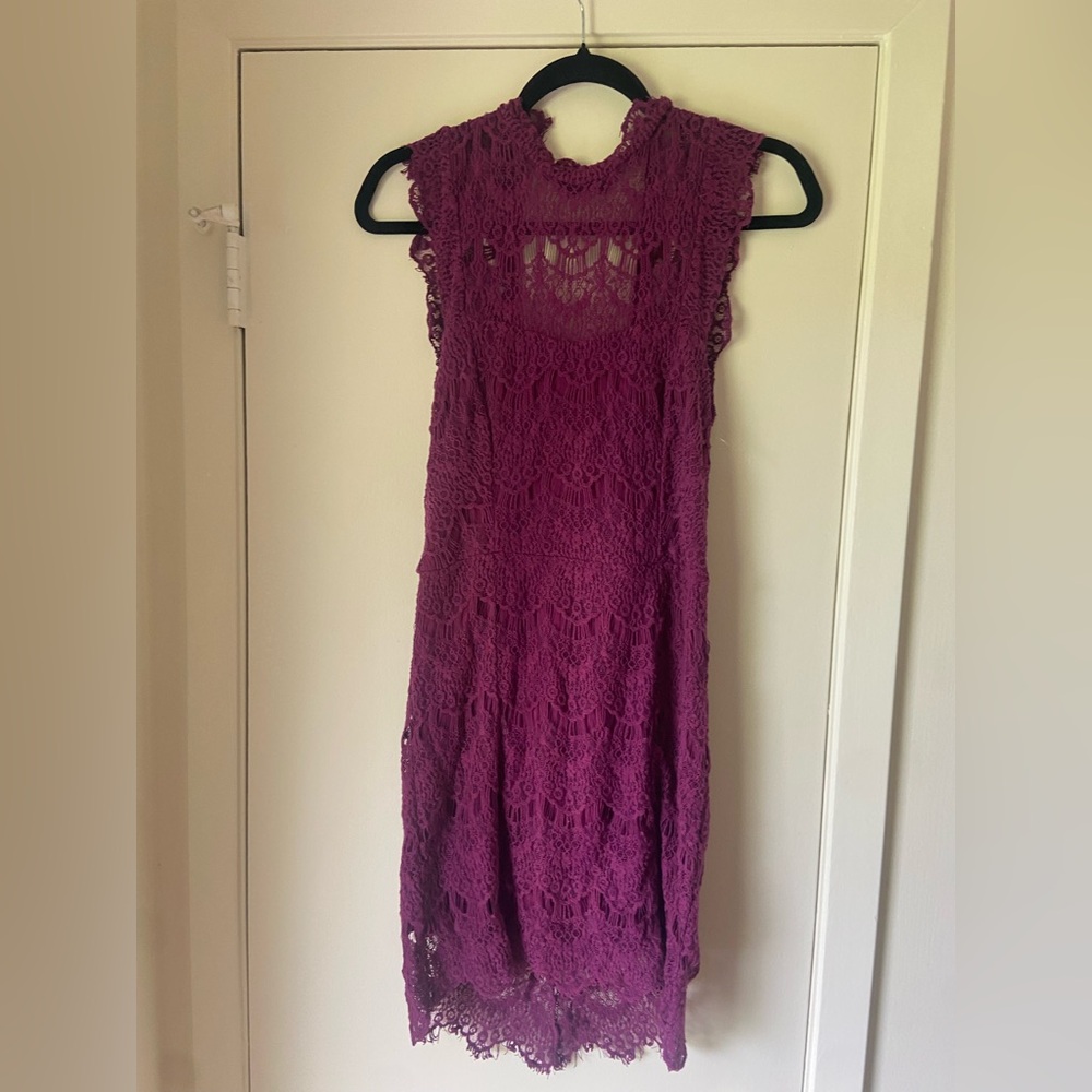 Free People Lace Midi Dress in Deep Purple